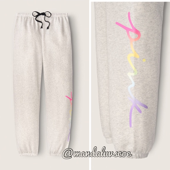 PINK Victoria's Secret Pants - 💗VS PINK GREY RAINBOW SCRIPT LOGO CLASSIC PANTS